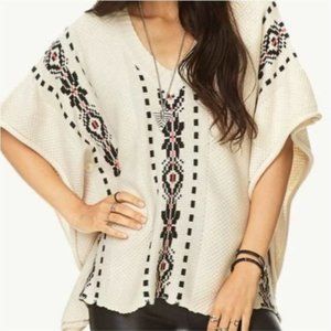 Forever 21 Sweater Womens Ivory Worldly Button Poncho Southwestern Boho | Medium